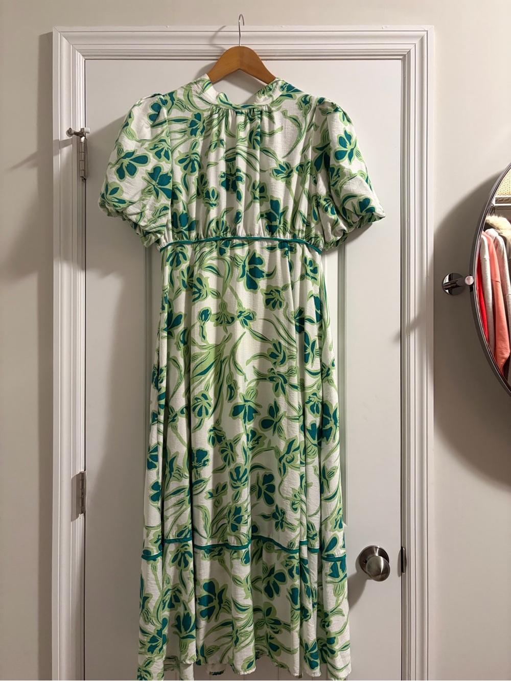 entro White Midi Dress with Green Floral Print